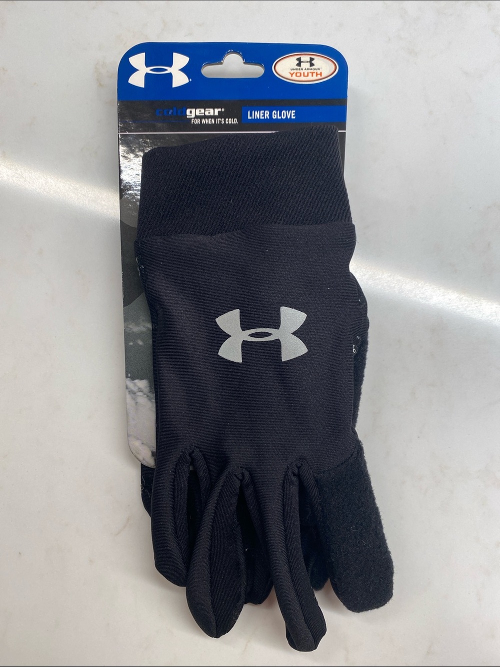 Under Armour ColdGear Liner Gloves Black Grip Winter Running Small or Youth